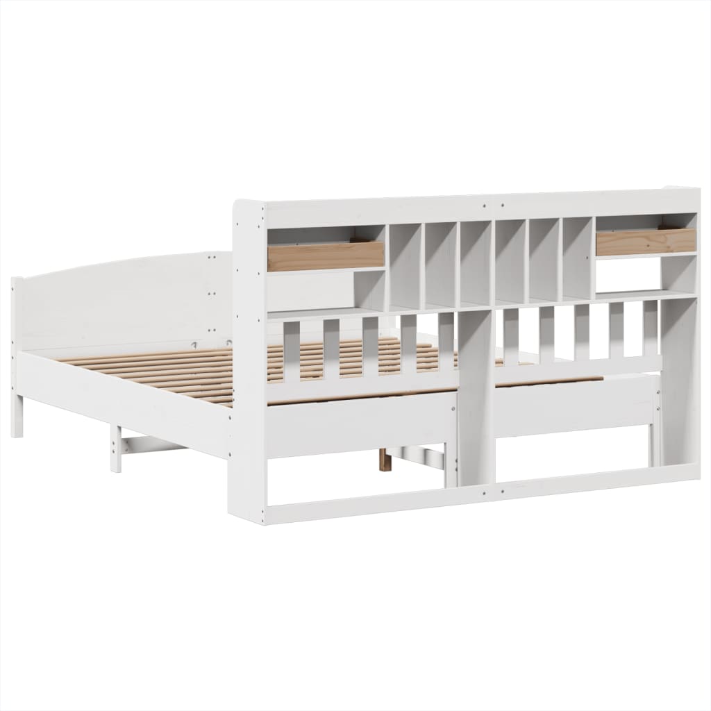 Lit bibliothèque sans matelas blanc 180x200 cm bois pin massif - XIOS