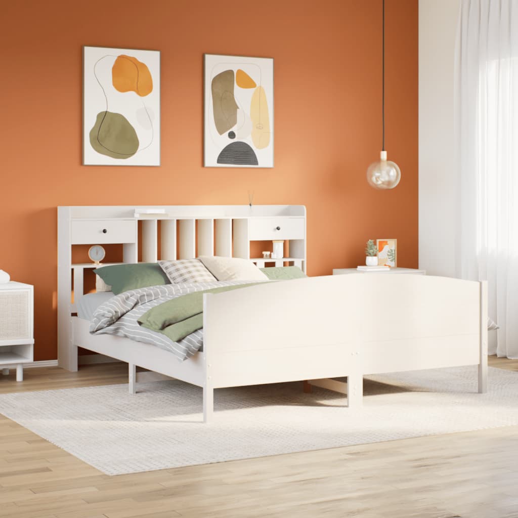 Lit bibliothèque sans matelas blanc 180x200 cm bois pin massif - XIOS