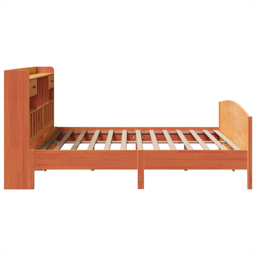 Lit bibliothèque sans matelas cire marron 180x200 cm pin massif - XIOS