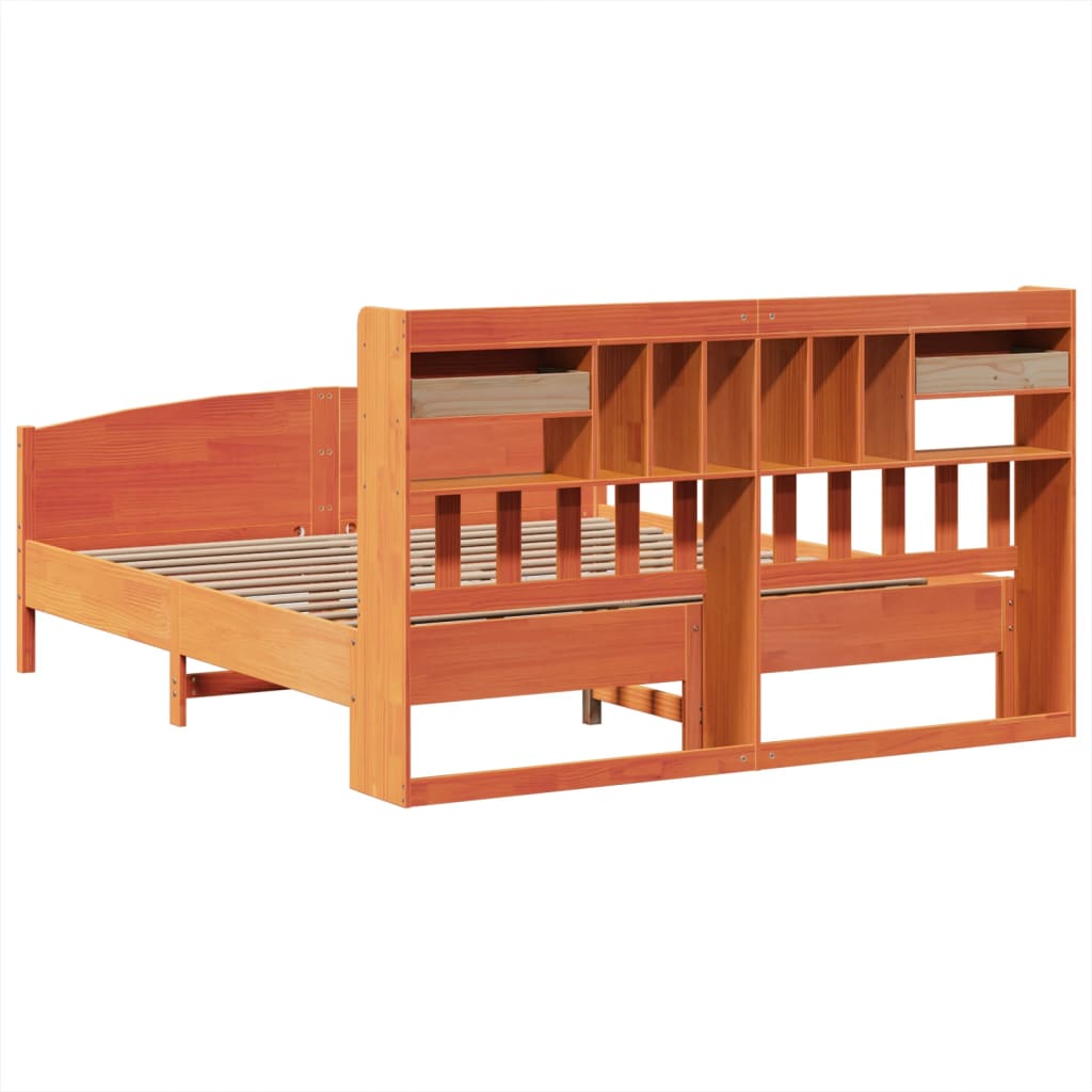 Lit bibliothèque sans matelas cire marron 180x200 cm pin massif - XIOS