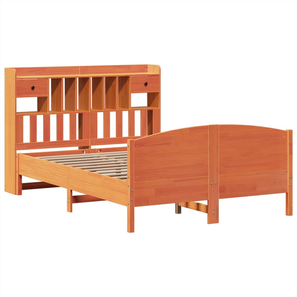 Lit bibliothèque sans matelas cire marron 150x200 cm pin massif - XIOS