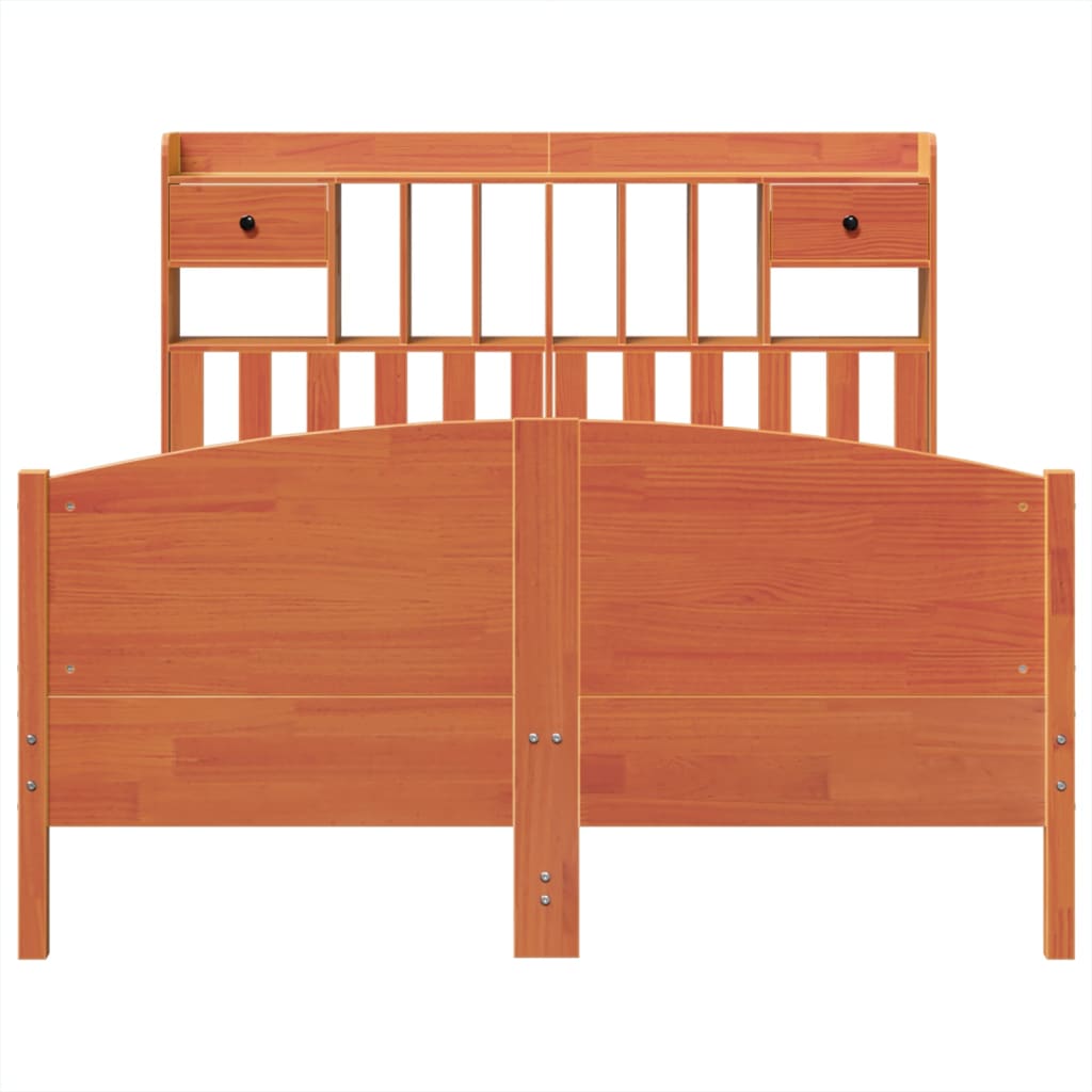 Lit bibliothèque sans matelas cire marron 150x200 cm pin massif - XIOS