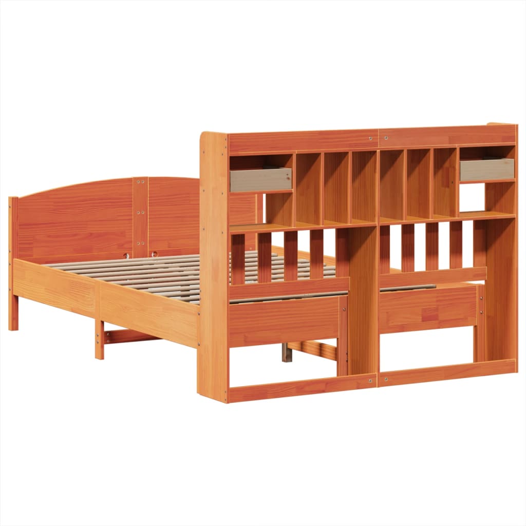 Lit bibliothèque sans matelas cire marron 150x200 cm pin massif - XIOS