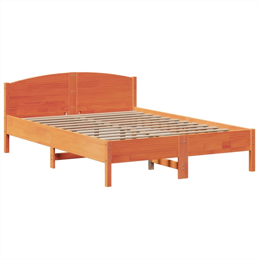 Lit bibliothèque sans matelas cire marron 150x200 cm pin massif - XIOS