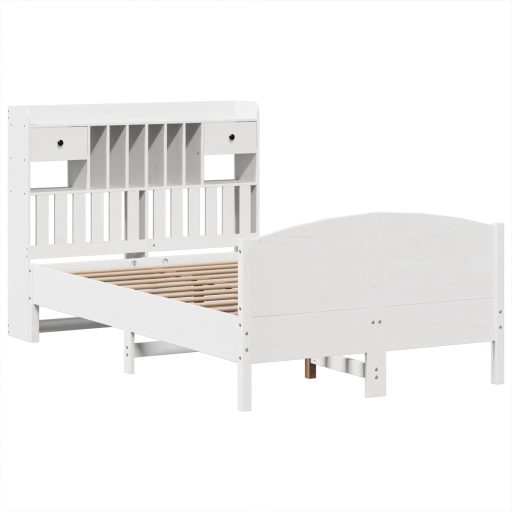 Lit bibliothèque sans matelas blanc 135x190 cm bois pin massif - XIOS