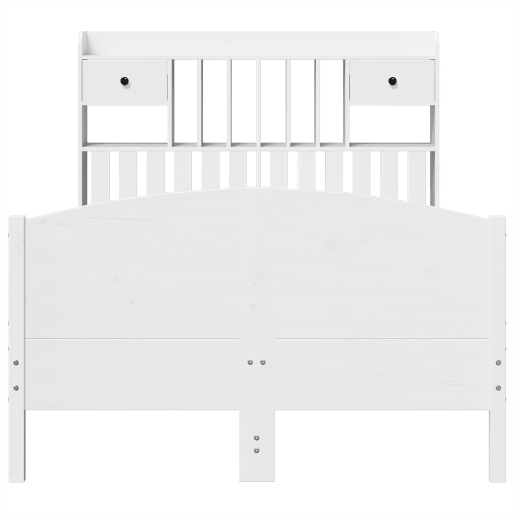 Lit bibliothèque sans matelas blanc 135x190 cm bois pin massif - XIOS