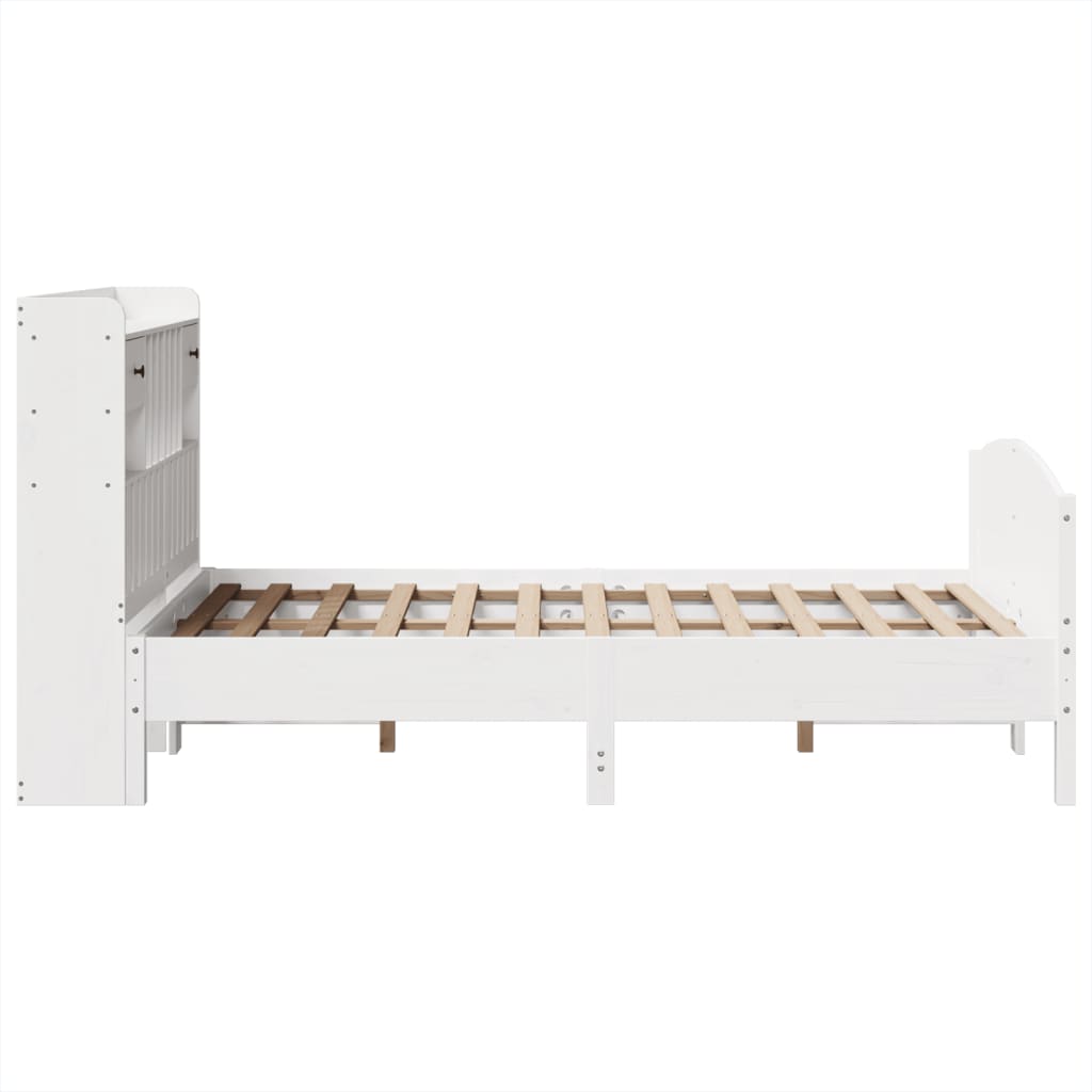 Lit bibliothèque sans matelas blanc 135x190 cm bois pin massif - XIOS