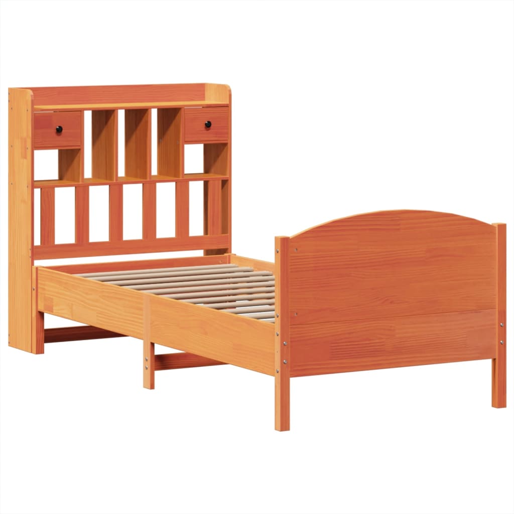 Lit bibliothèque sans matelas cire marron 100x200 cm pin massif - XIOS