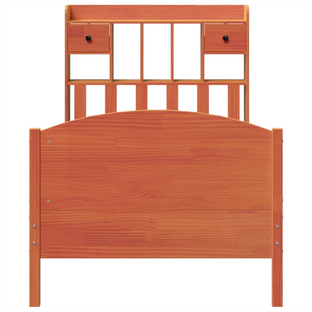 Lit bibliothèque sans matelas cire marron 100x200 cm pin massif - XIOS
