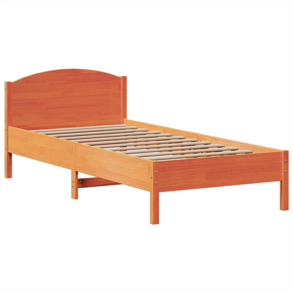 Lit bibliothèque sans matelas cire marron 100x200 cm pin massif - XIOS
