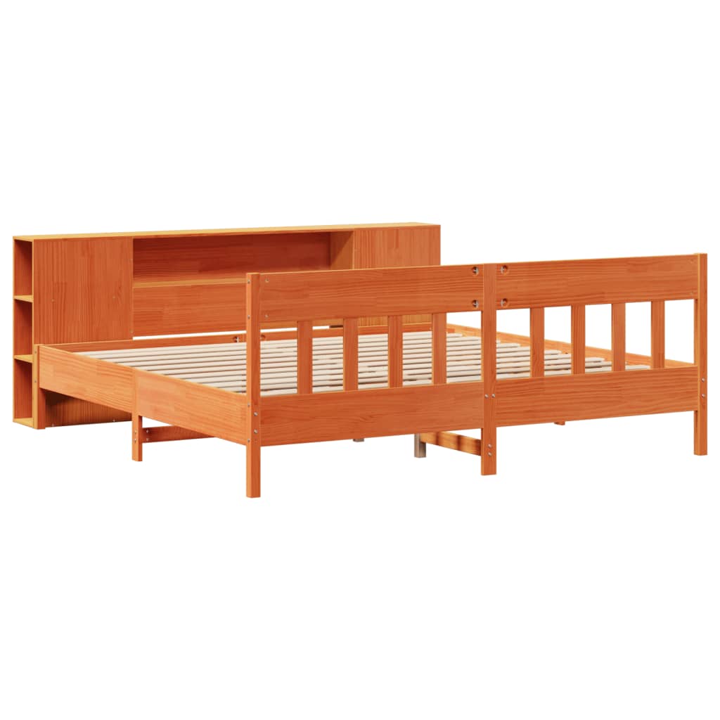 Lit bibliothèque sans matelas cire marron 200x200 cm pin massif - XIOS