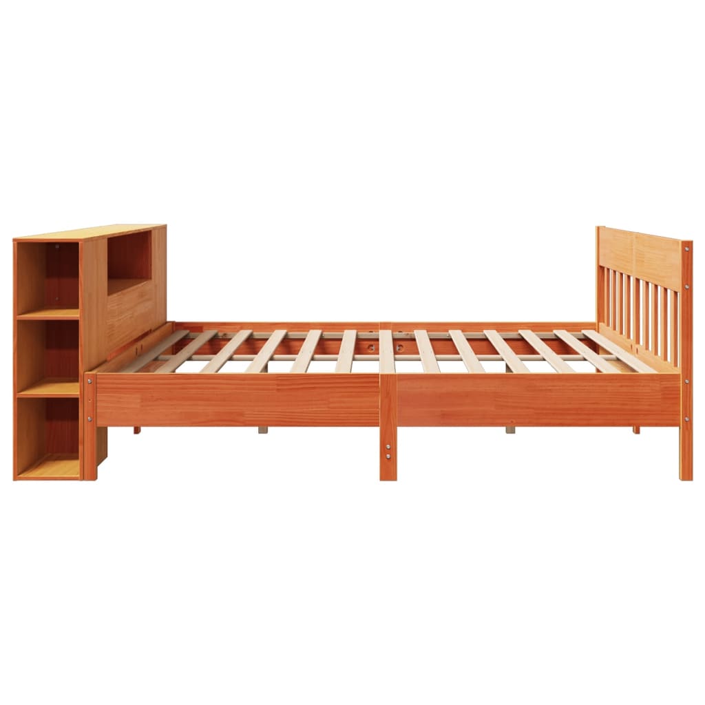 Lit bibliothèque sans matelas cire marron 200x200 cm pin massif - XIOS