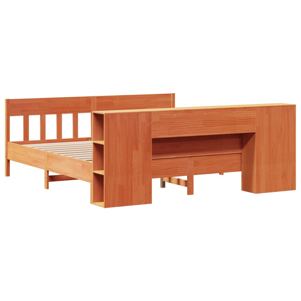 Lit bibliothèque sans matelas cire marron 200x200 cm pin massif - XIOS