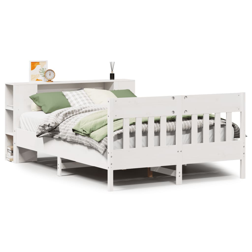 Lit bibliothèque sans matelas blanc 150x200 cm bois pin massif - XIOS