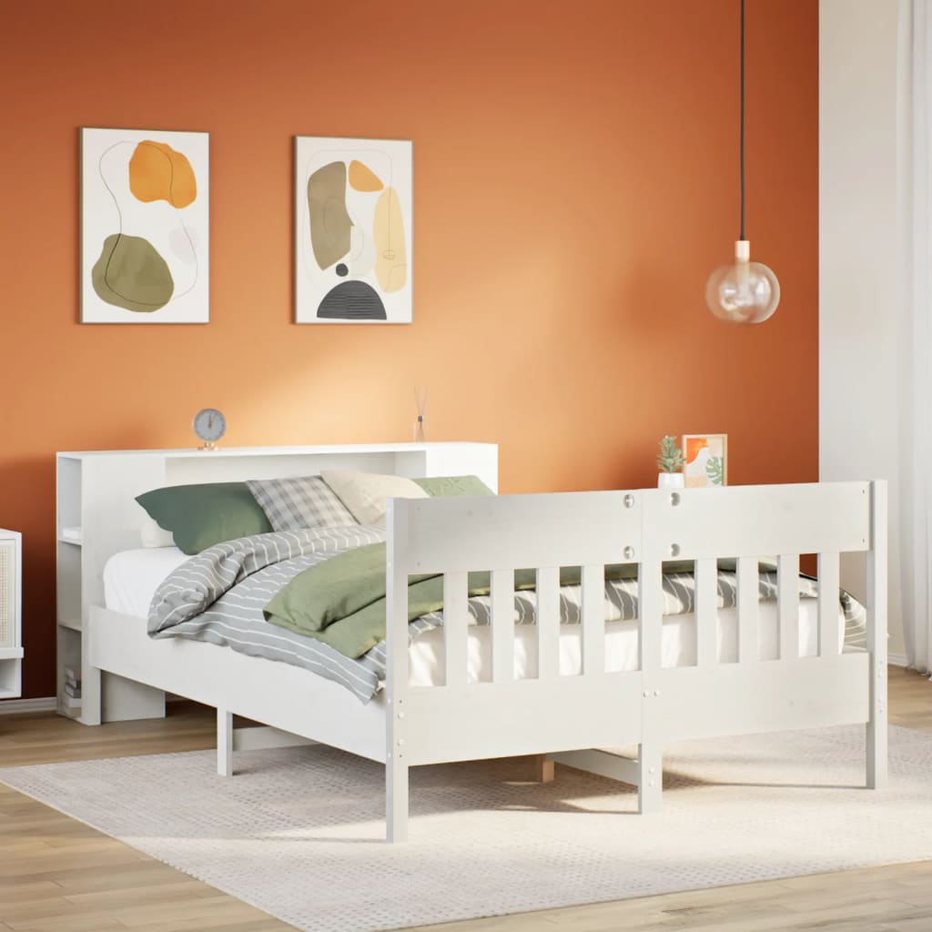 Lit bibliothèque sans matelas blanc 150x200 cm bois pin massif - XIOS