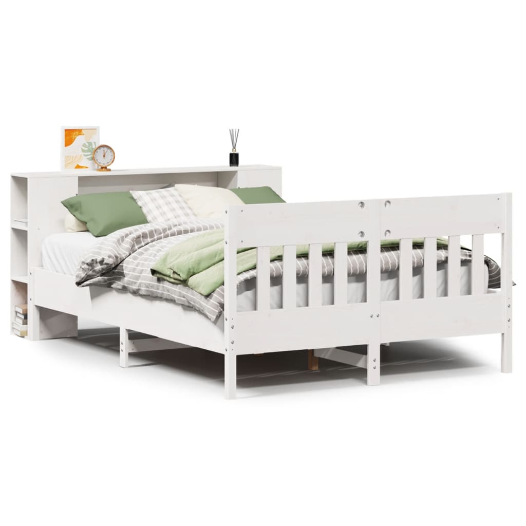 Lit bibliothèque sans matelas blanc 140x200 cm bois pin massif - XIOS