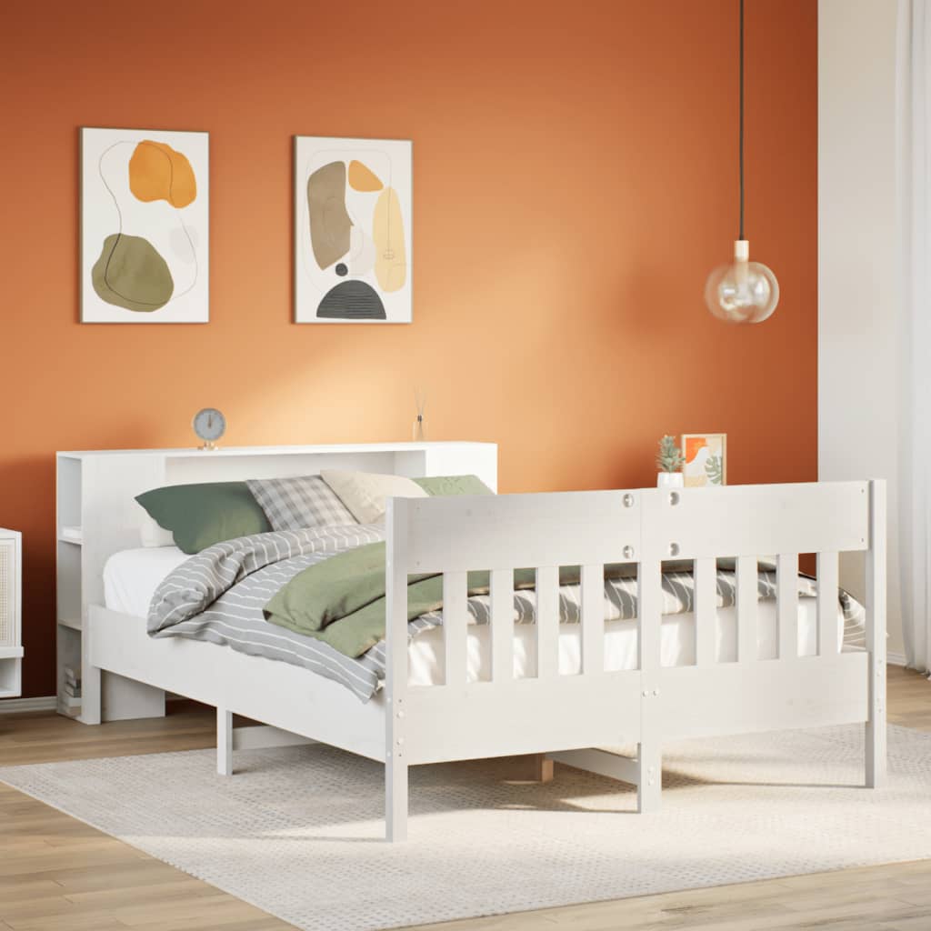 Lit bibliothèque sans matelas blanc 140x200 cm bois pin massif - XIOS