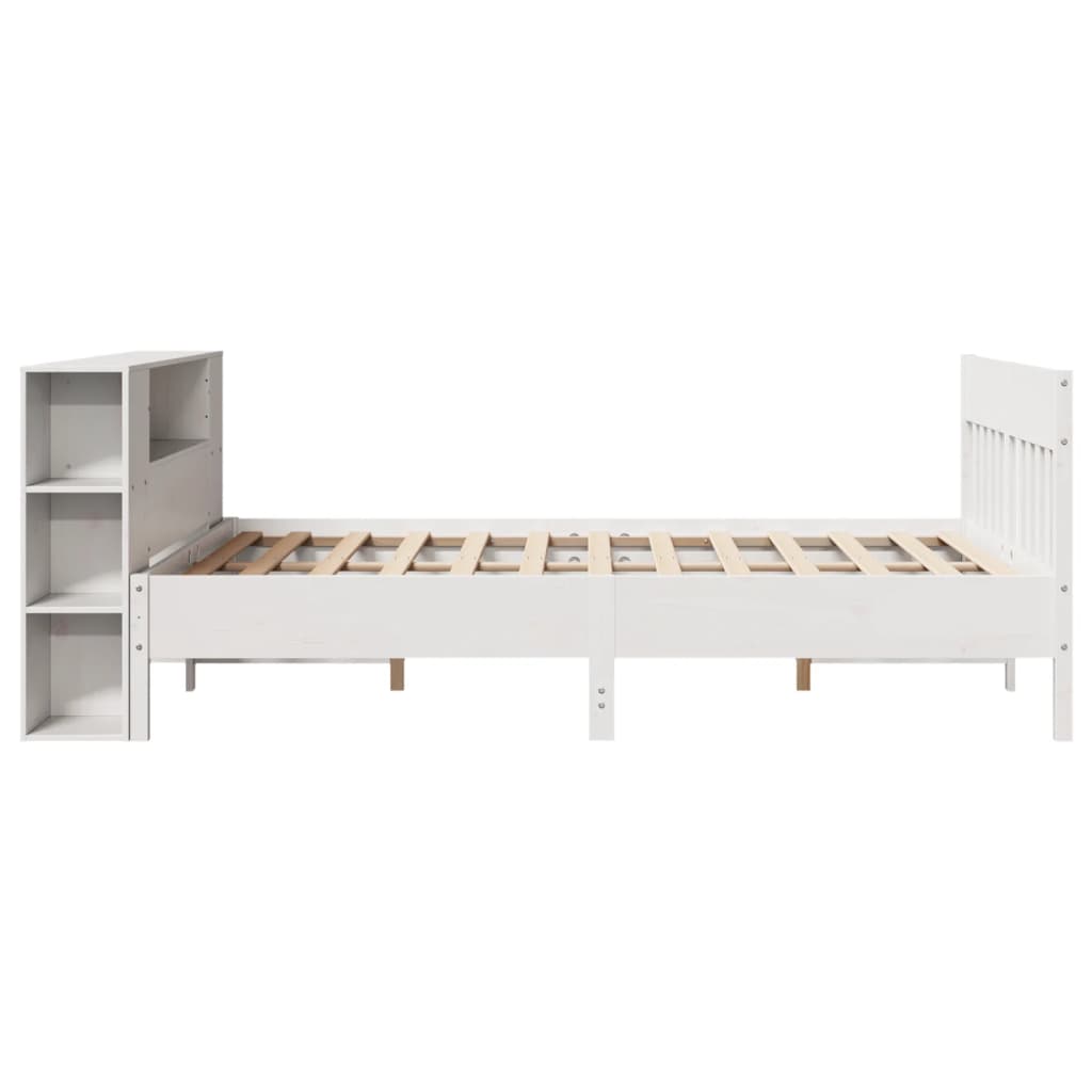 Lit bibliothèque sans matelas blanc 135x190 cm bois pin massif - XIOS