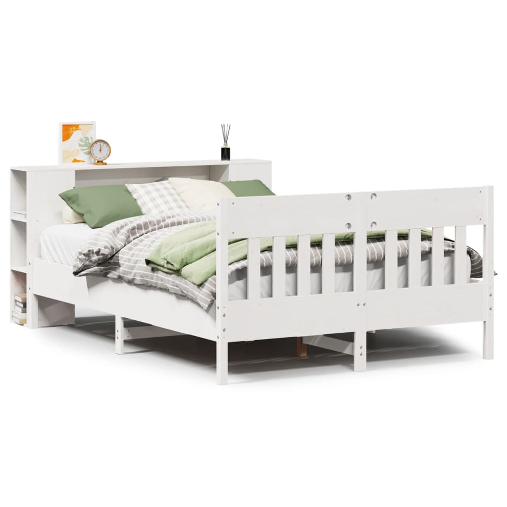 Lit bibliothèque sans matelas blanc 120x190 cm bois pin massif - XIOS
