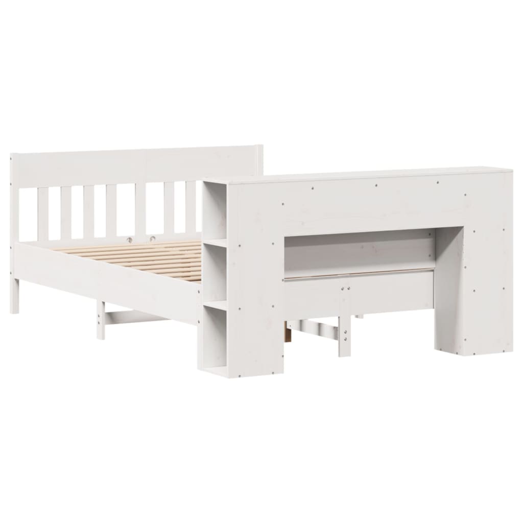 Lit bibliothèque sans matelas blanc 120x190 cm bois pin massif - XIOS