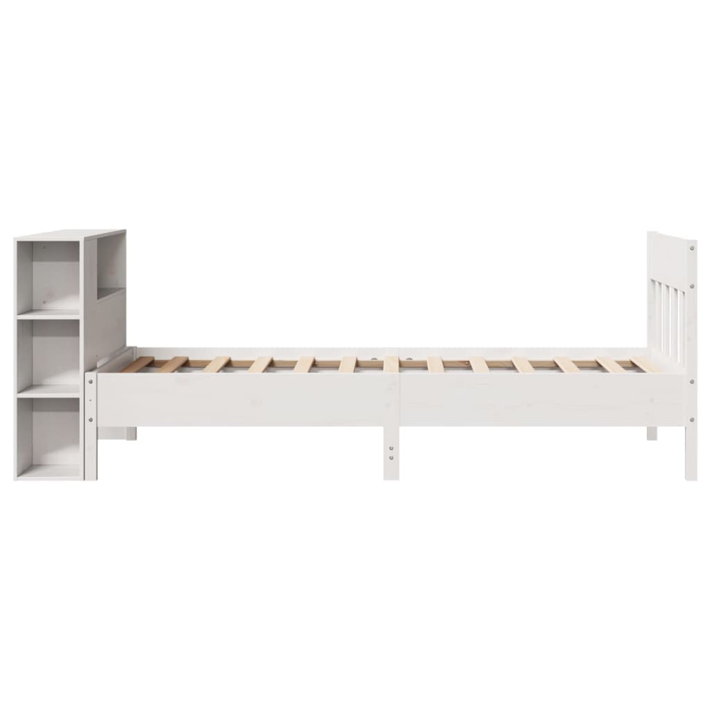 Lit bibliothèque sans matelas blanc 100x200 cm bois pin massif - XIOS