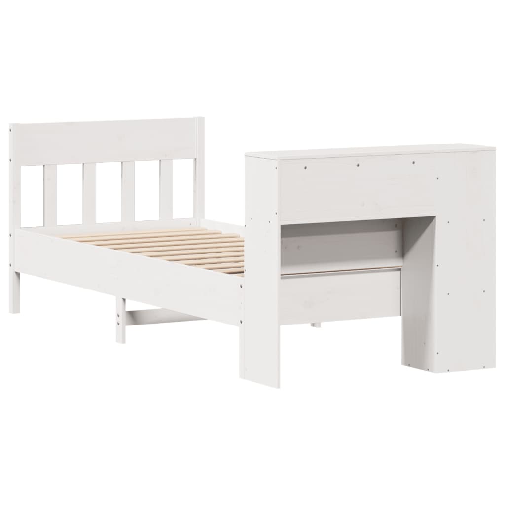 Lit bibliothèque sans matelas blanc 100x200 cm bois pin massif - XIOS