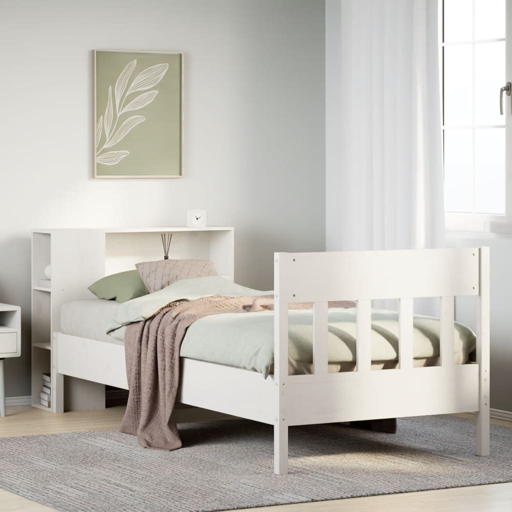 Lit bibliothèque sans matelas blanc 100x200 cm bois pin massif - XIOS