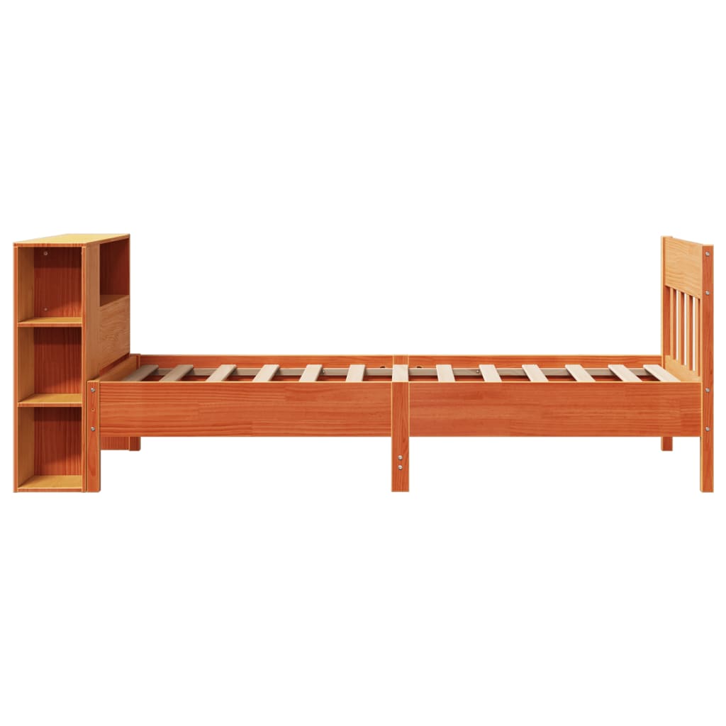 Lit bibliothèque sans matelas cire marron 100x200 cm pin massif - XIOS