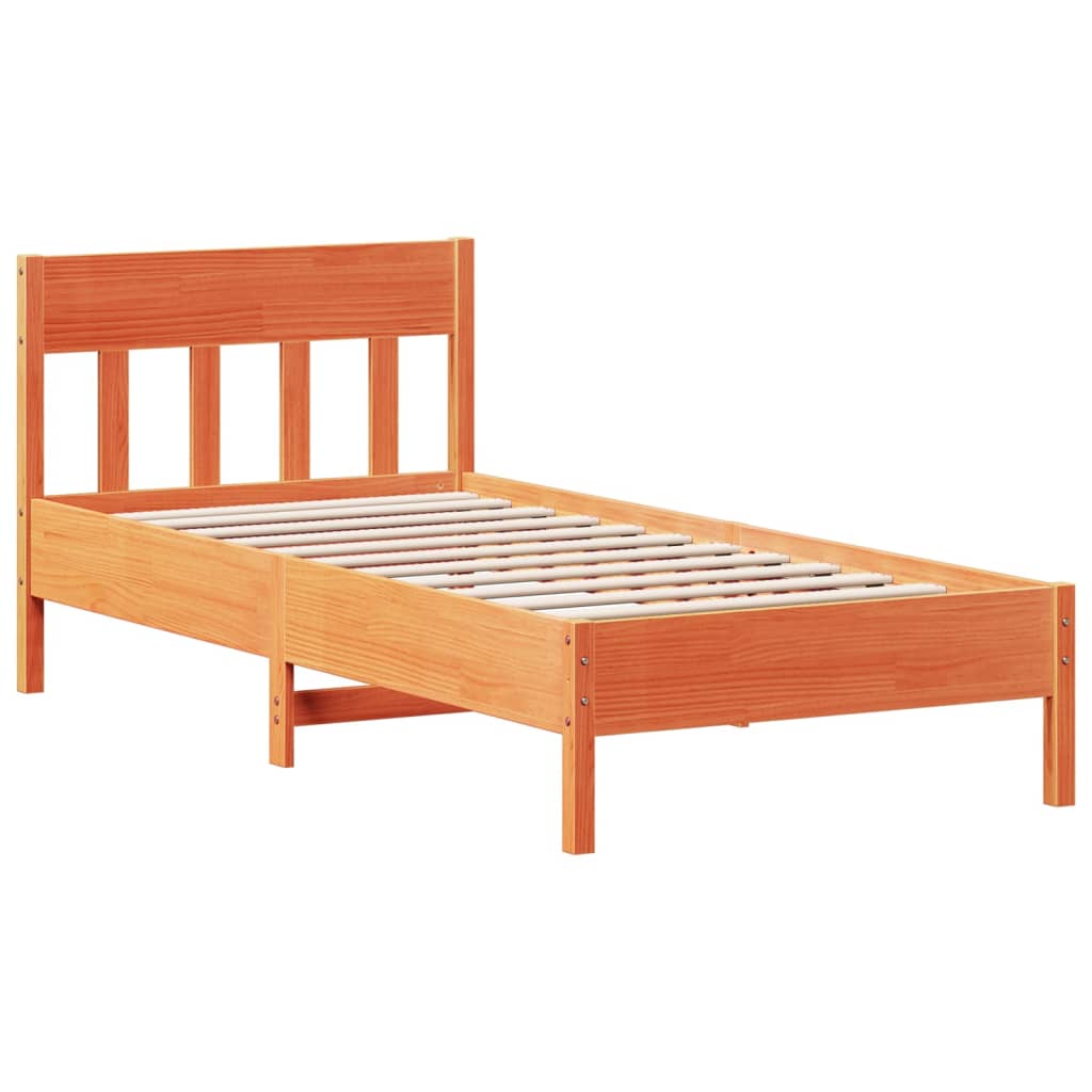Lit bibliothèque sans matelas cire marron 100x200 cm pin massif - XIOS