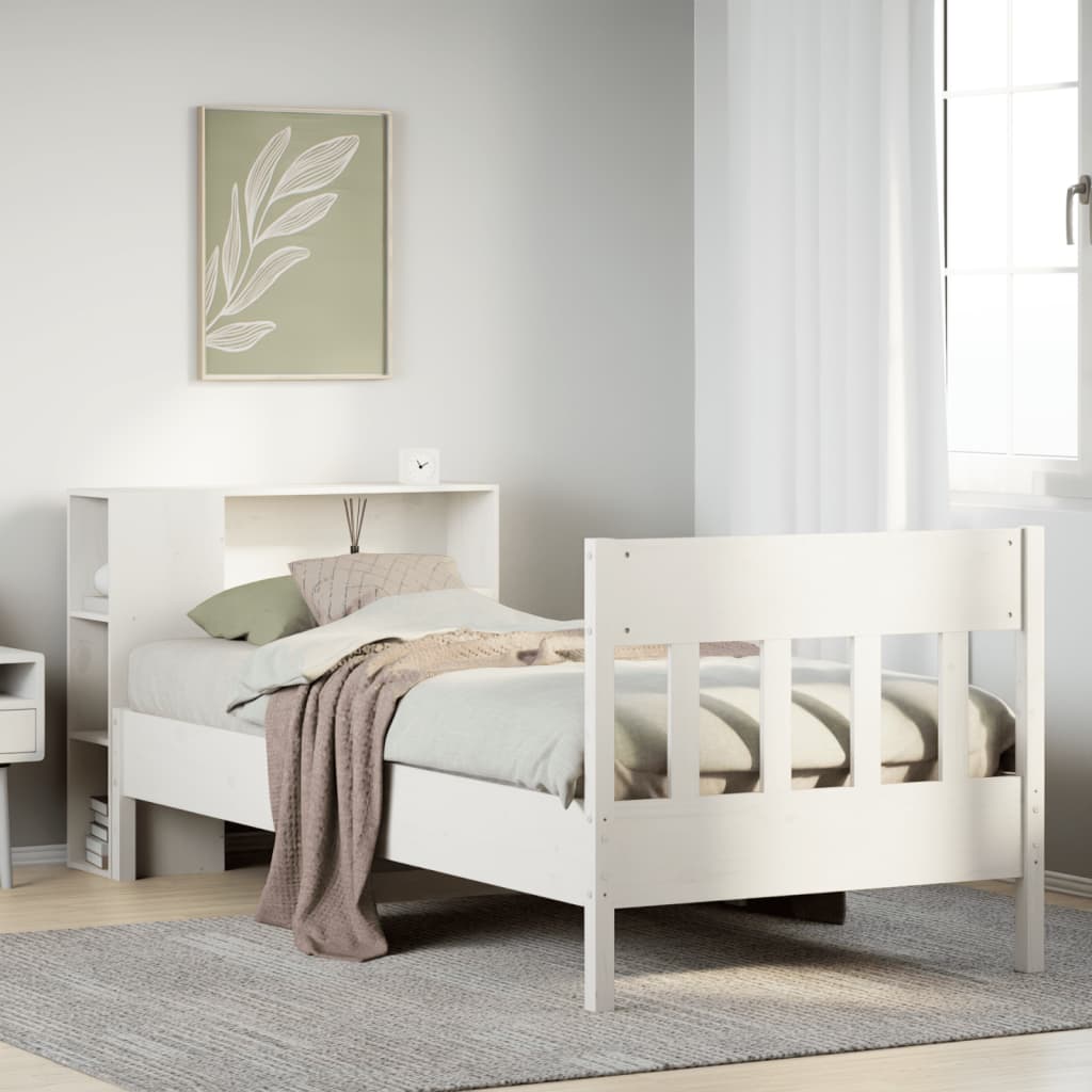 Lit bibliothèque sans matelas blanc 75x190cm bois de pin massif - XIOS