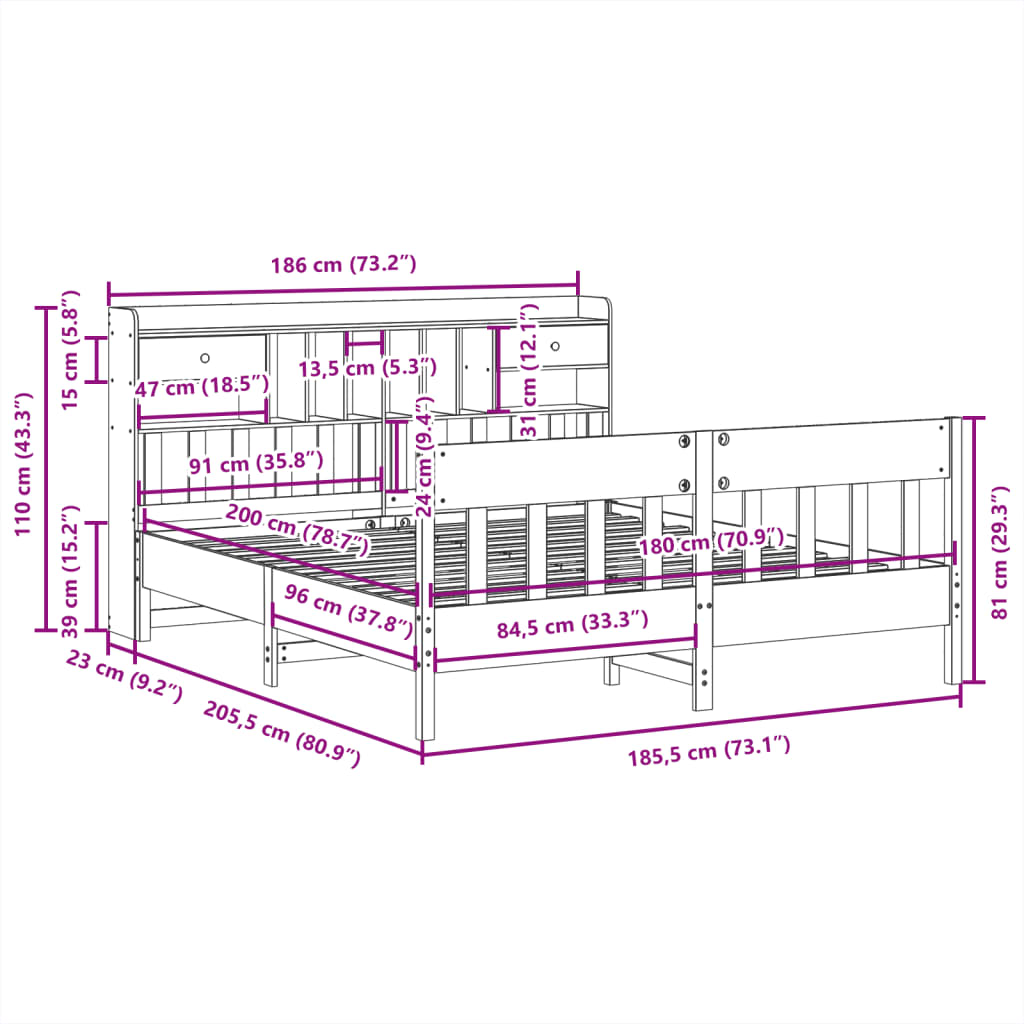 Cadre de lit sans matelas 180x200 cm bois massif de pin - XIOS