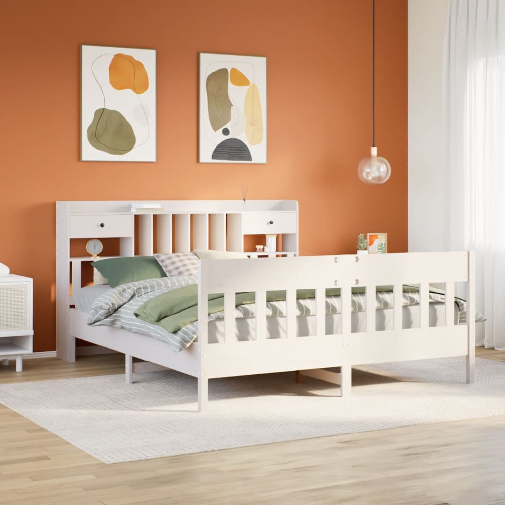 Cadre de lit sans matelas blanc 180x200 cm bois massif de pin - XIOS