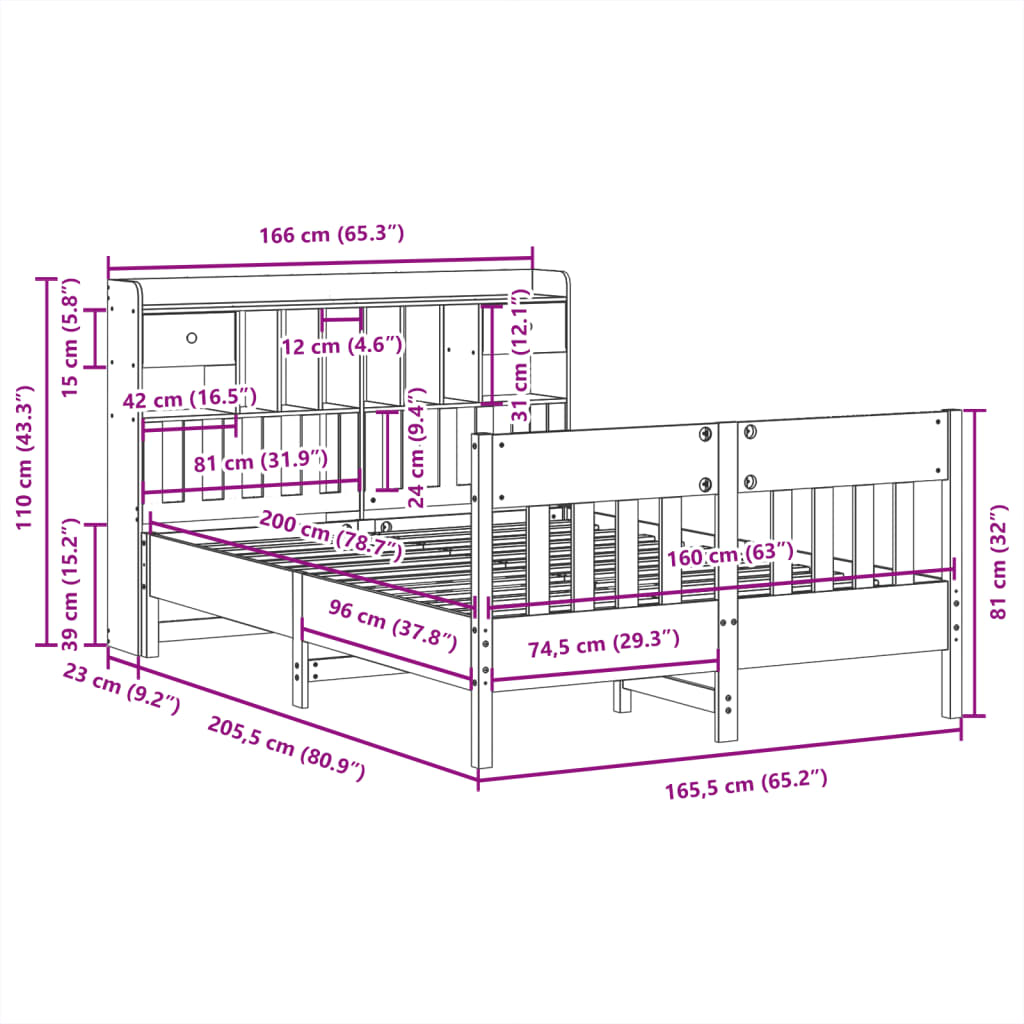 Cadre de lit sans matelas 160x200 cm bois massif de pin - XIOS