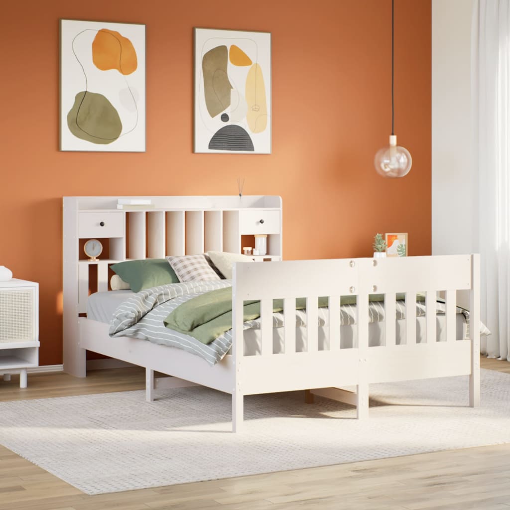 Cadre de lit sans matelas blanc 150x200 cm bois de pin massif - XIOS
