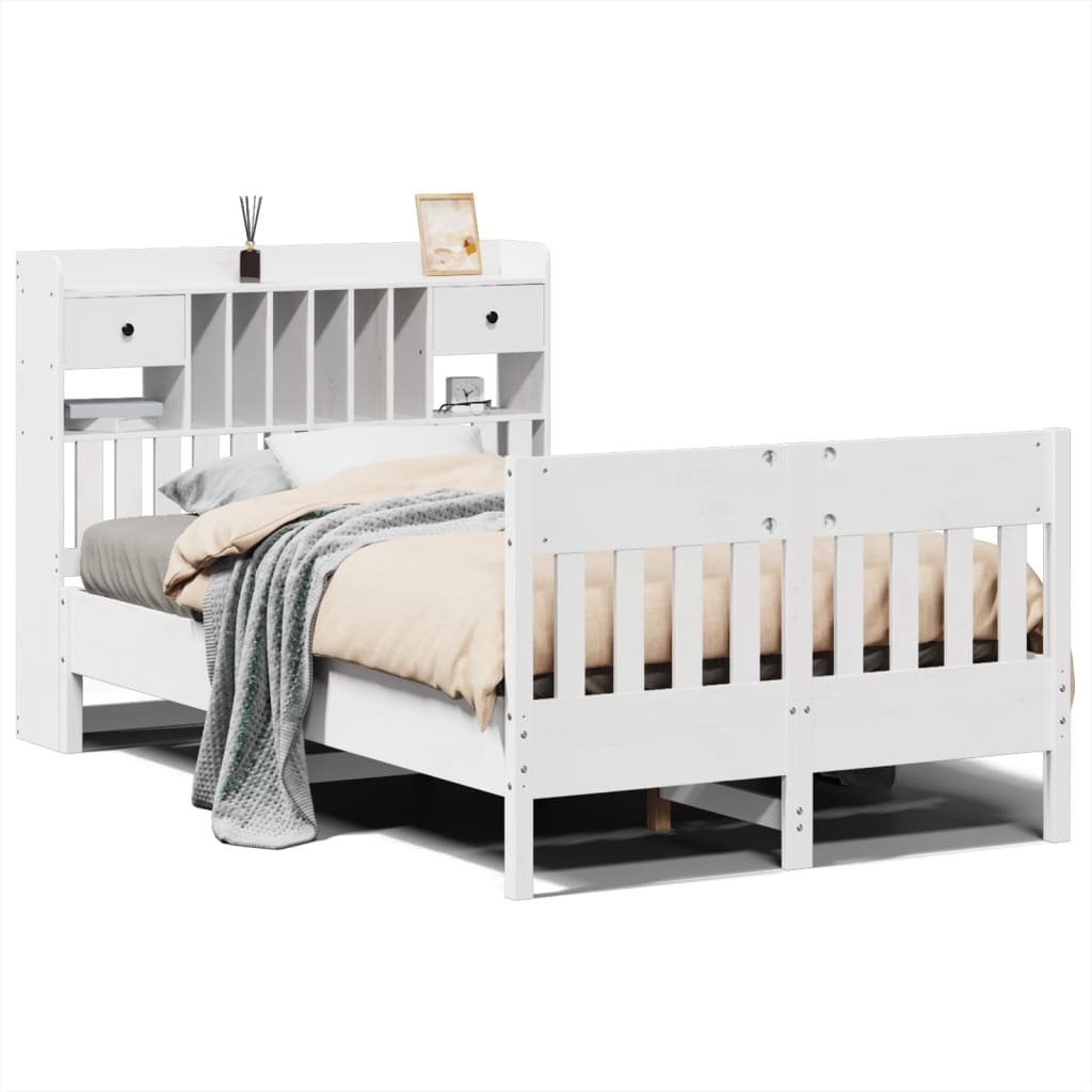 Cadre de lit sans matelas blanc 135x190 cm bois de pin massif - XIOS