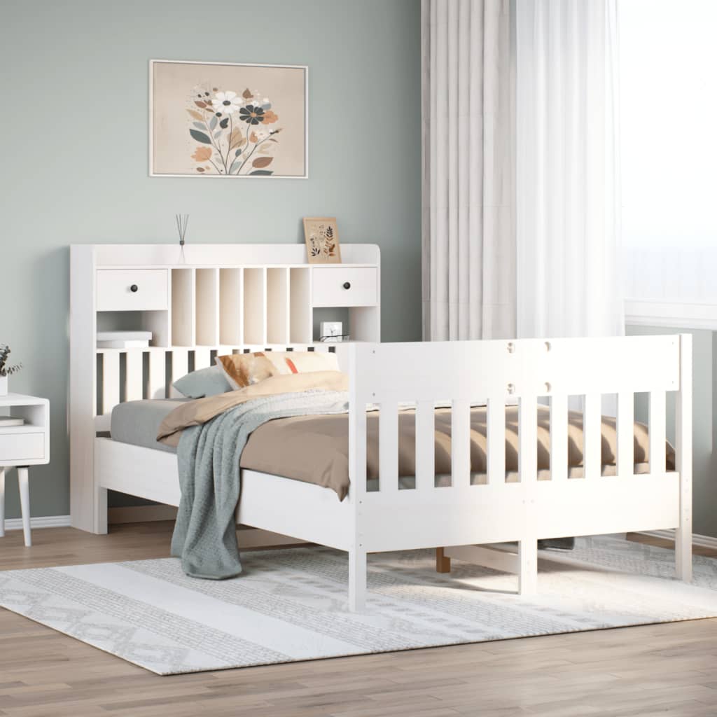 Cadre de lit sans matelas blanc 135x190 cm bois de pin massif - XIOS