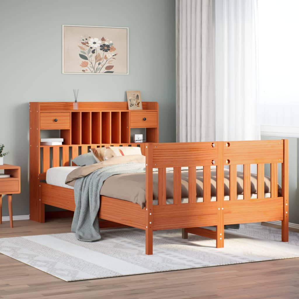 Cadre de lit sans matelas cire marron 135x190cm bois pin massif - XIOS