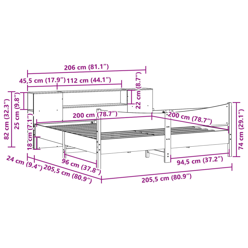 Cadre de lit sans matelas 200x200 cm bois massif de pin - XIOS