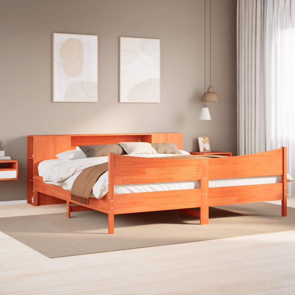 Cadre de lit sans matelas cire marron 200x200cm bois pin massif - XIOS