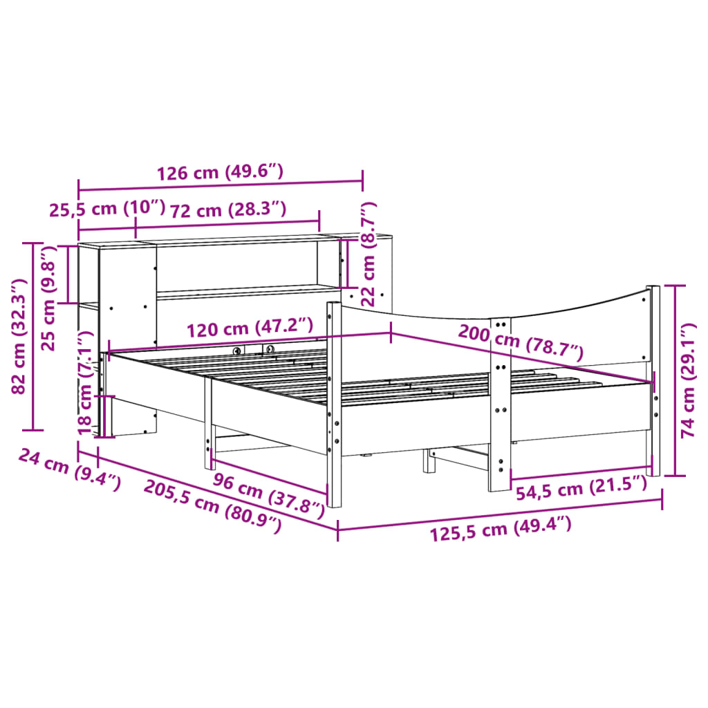Cadre de lit sans matelas 120x200 cm bois de pin massif - XIOS