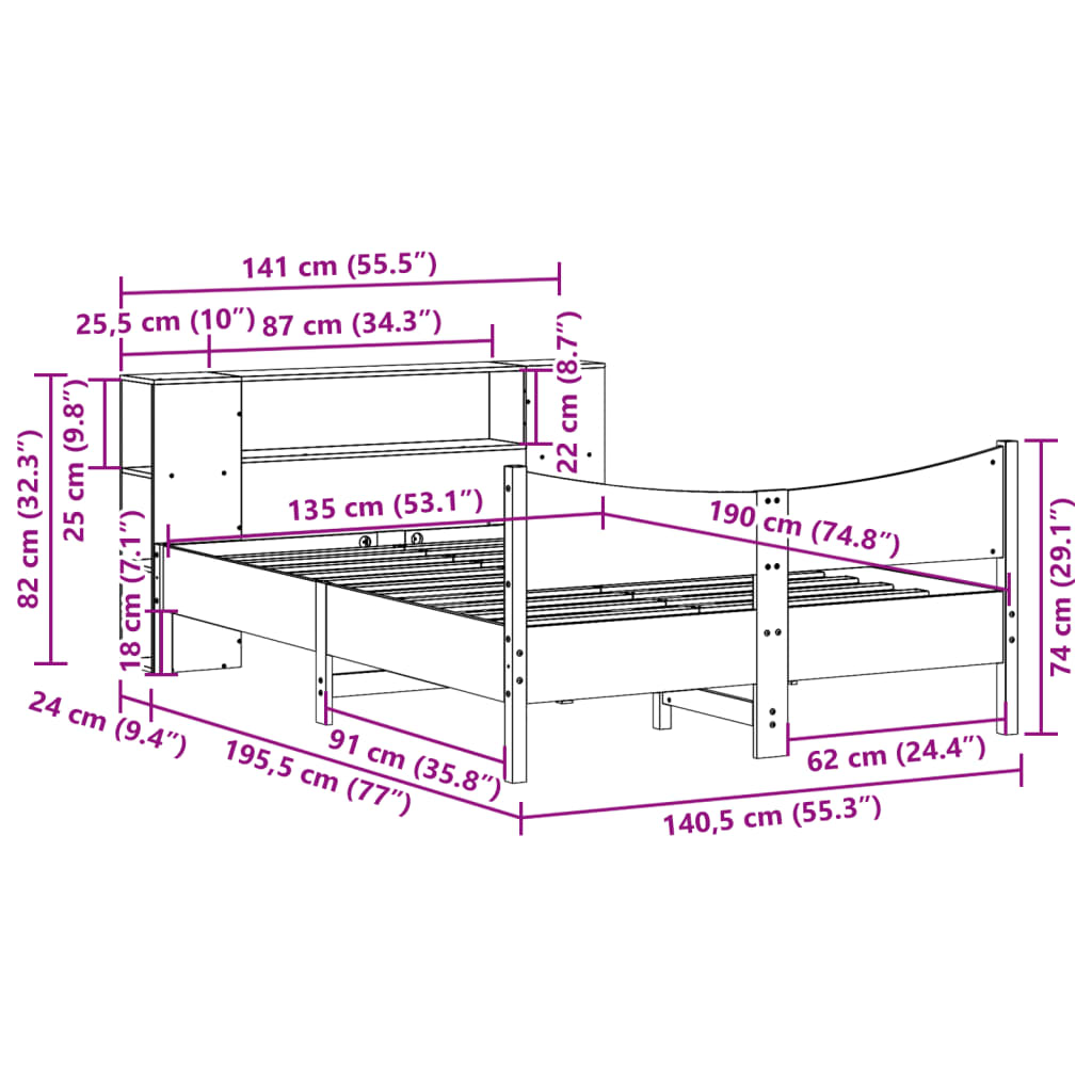 Cadre de lit sans matelas blanc 135x190 cm bois de pin massif - XIOS