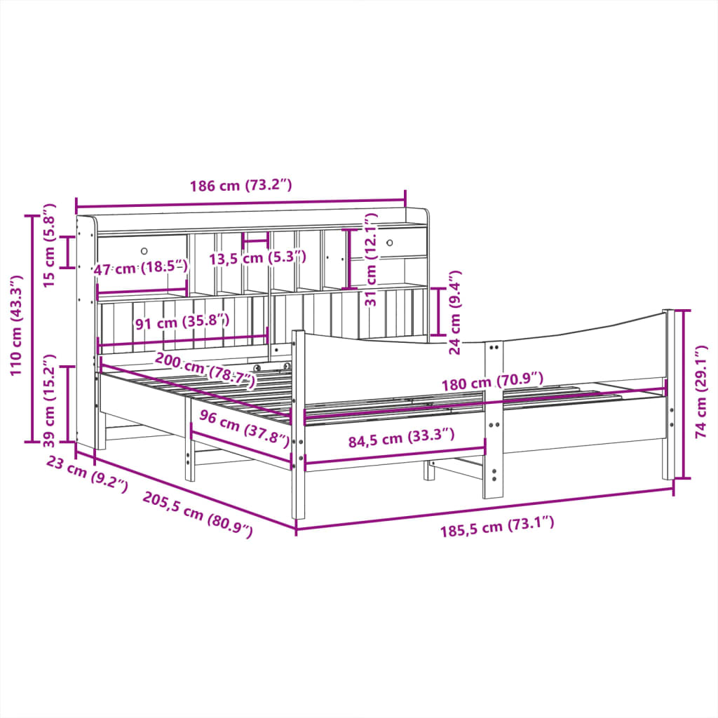 Cadre de lit sans matelas 180x200 cm bois massif de pin - XIOS