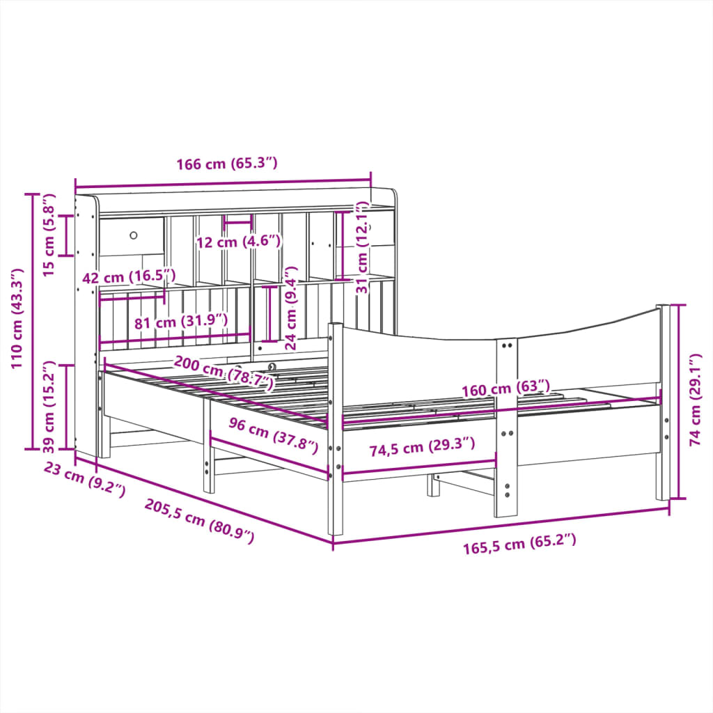 Cadre de lit sans matelas 160x200 cm bois massif de pin - XIOS