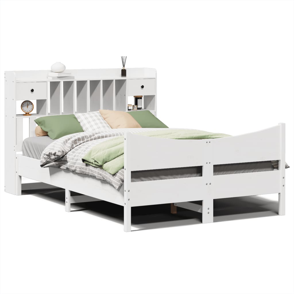 Cadre de lit sans matelas blanc 150x200 cm bois de pin massif - XIOS