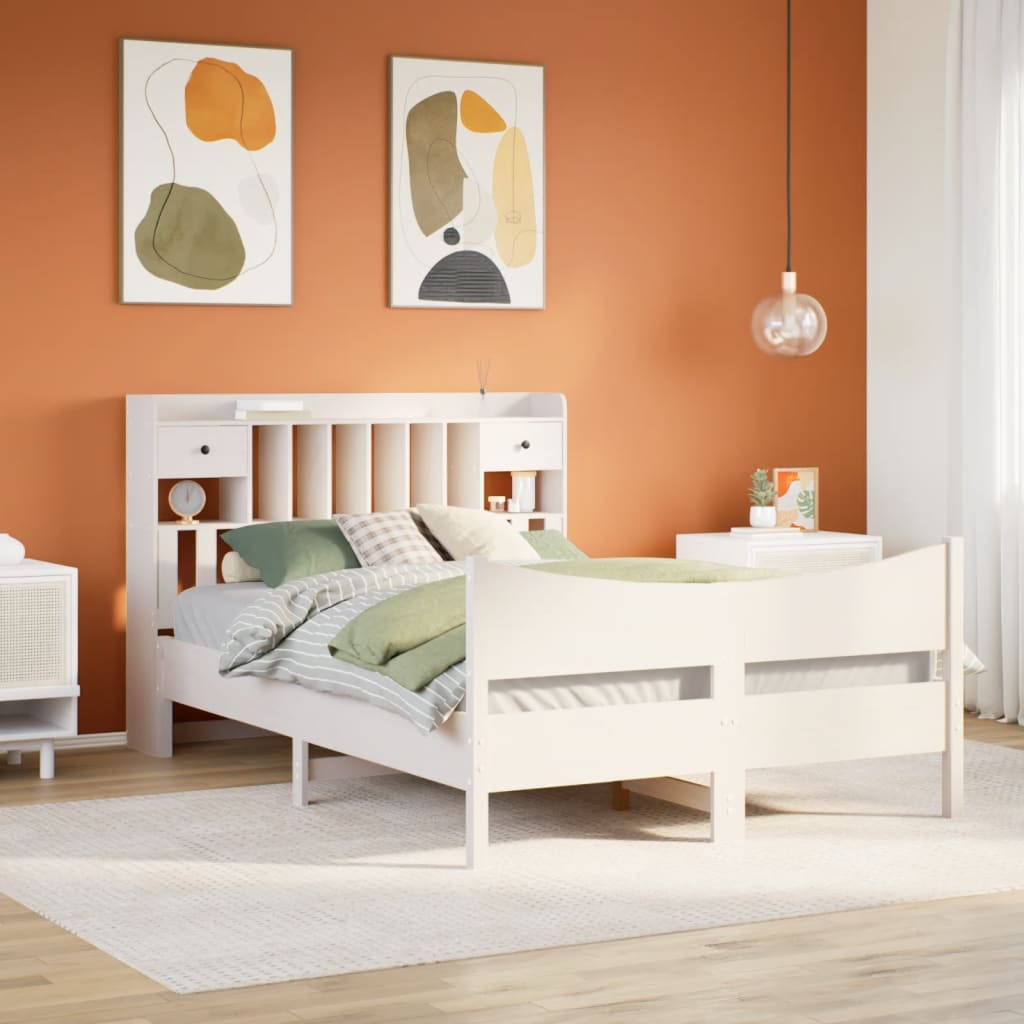 Cadre de lit sans matelas blanc 150x200 cm bois de pin massif - XIOS