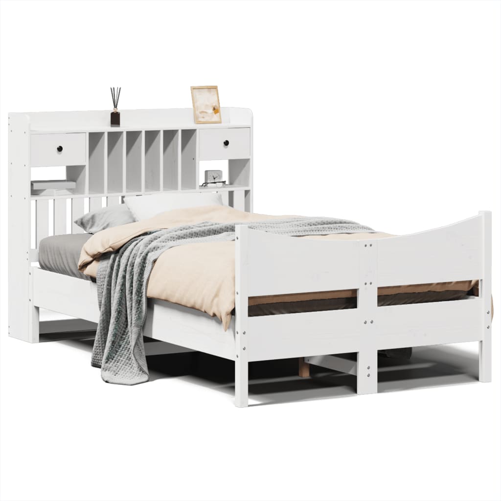 Cadre de lit sans matelas blanc 135x190 cm bois de pin massif - XIOS
