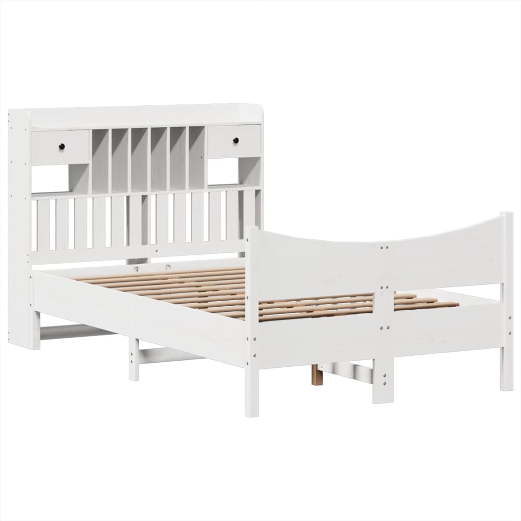 Cadre de lit sans matelas blanc 135x190 cm bois de pin massif - XIOS