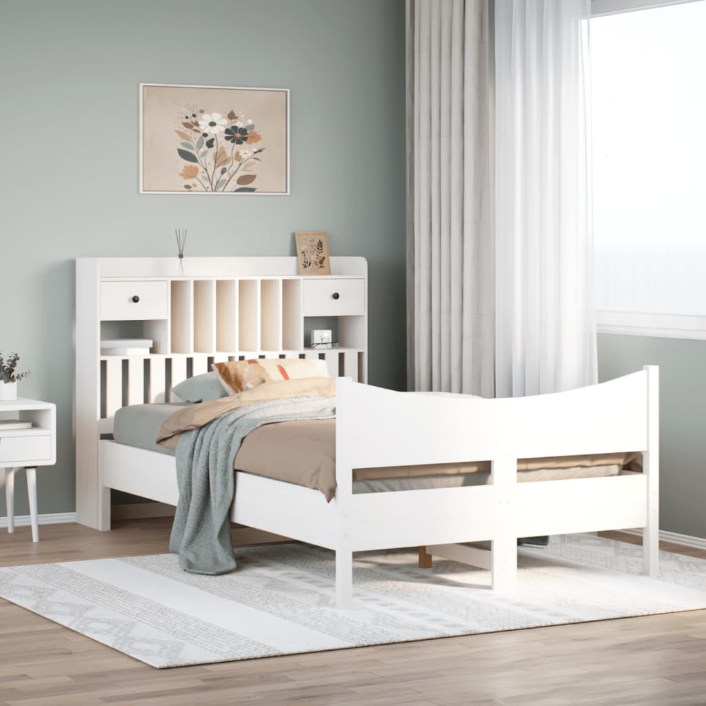 Cadre de lit sans matelas blanc 135x190 cm bois de pin massif - XIOS