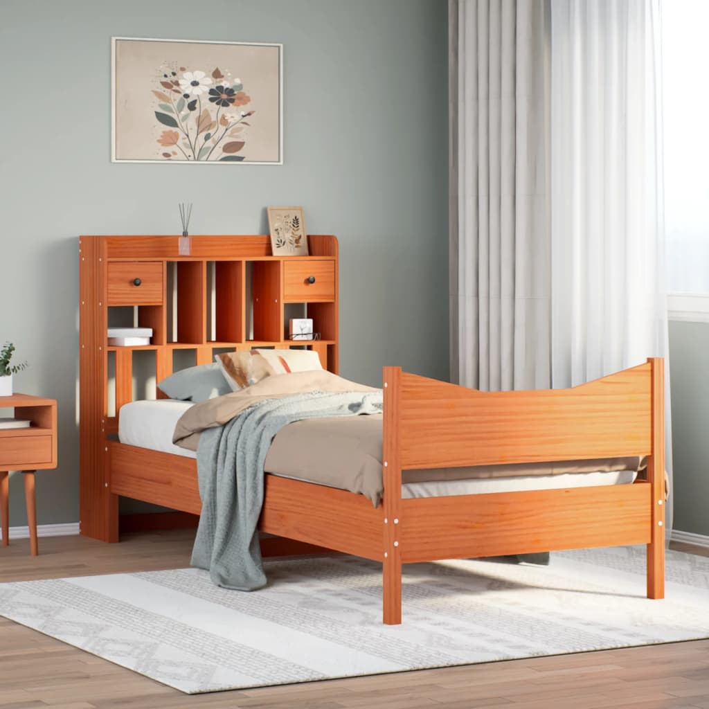 Cadre de lit sans matelas cire marron 75x190 cm bois pin massif - XIOS