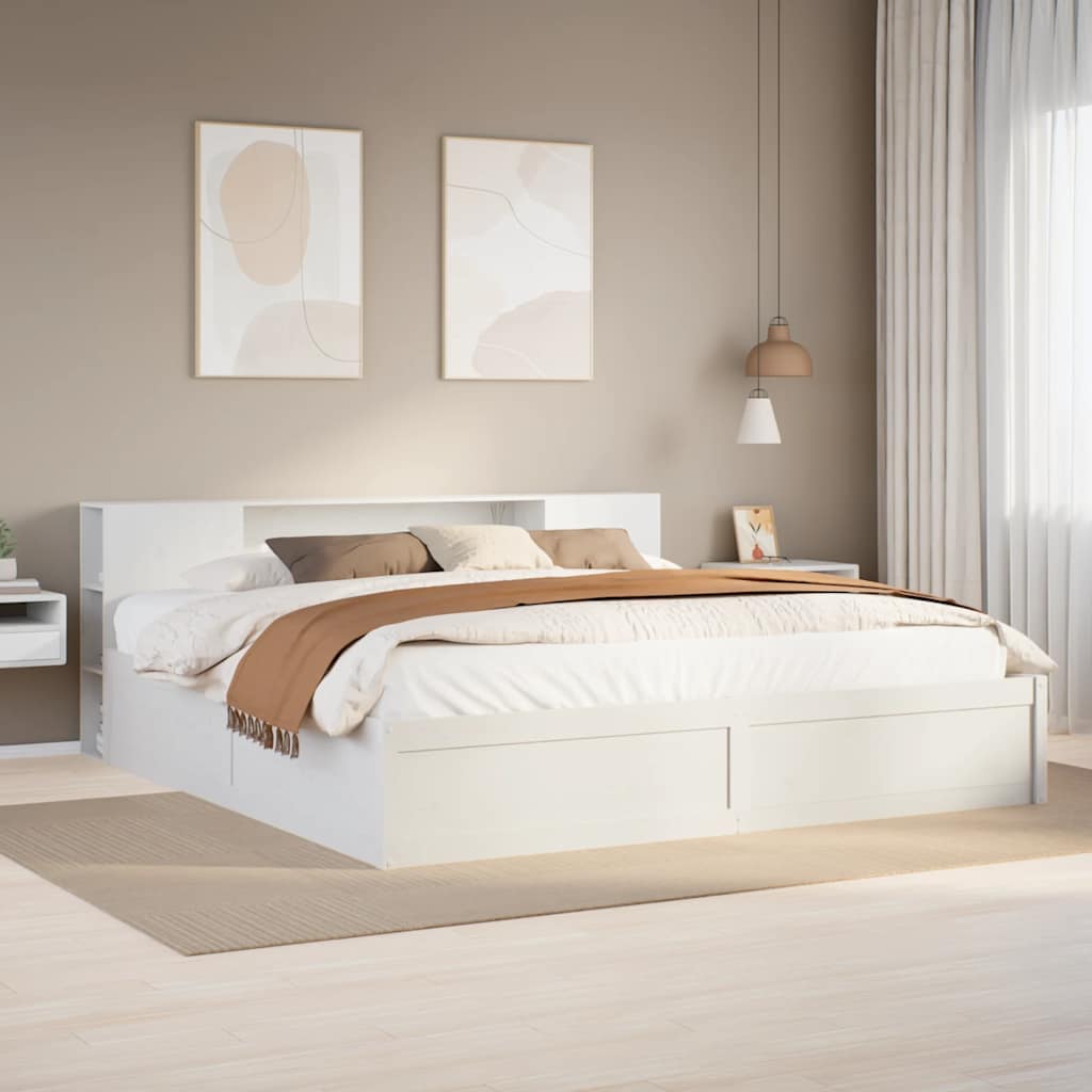 Cadre de lit sans matelas blanc 180x200 cm bois massif de pin - XIOS